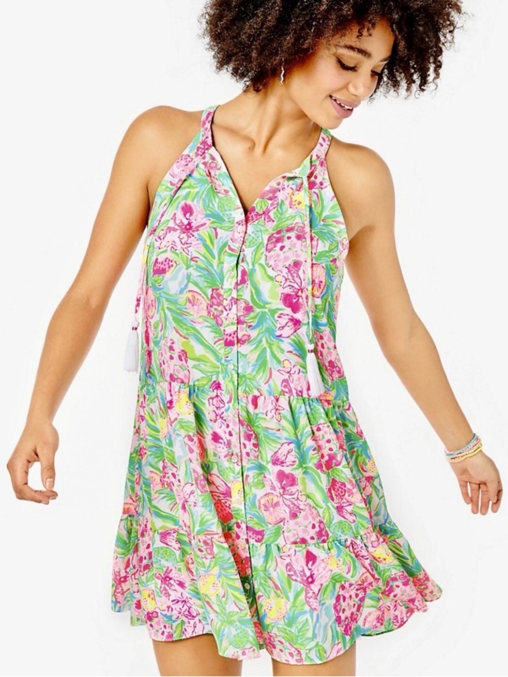 Lilly Pulitzer Carolane Pink Green Floral Halter Sundress